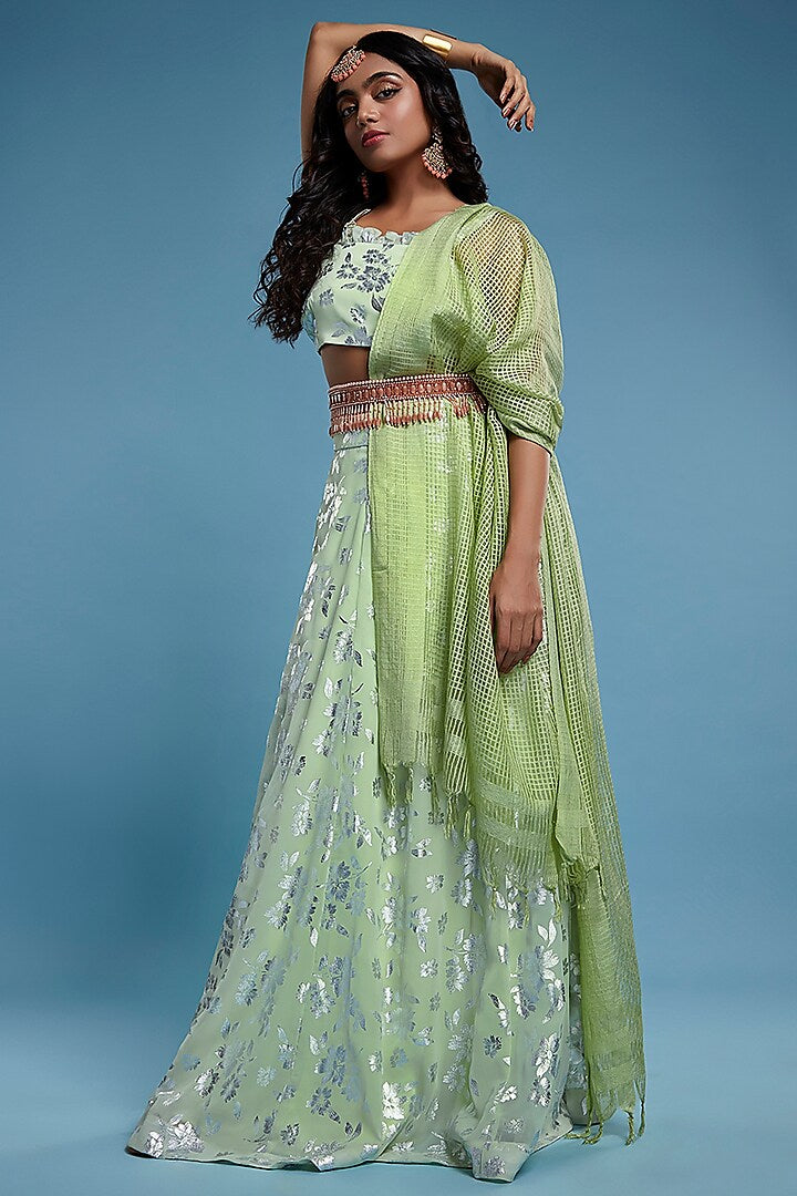 Pista Green Recycled Polyester Lehenga Set