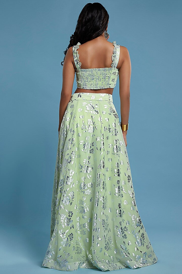 Pista Green Recycled Polyester Lehenga Set
