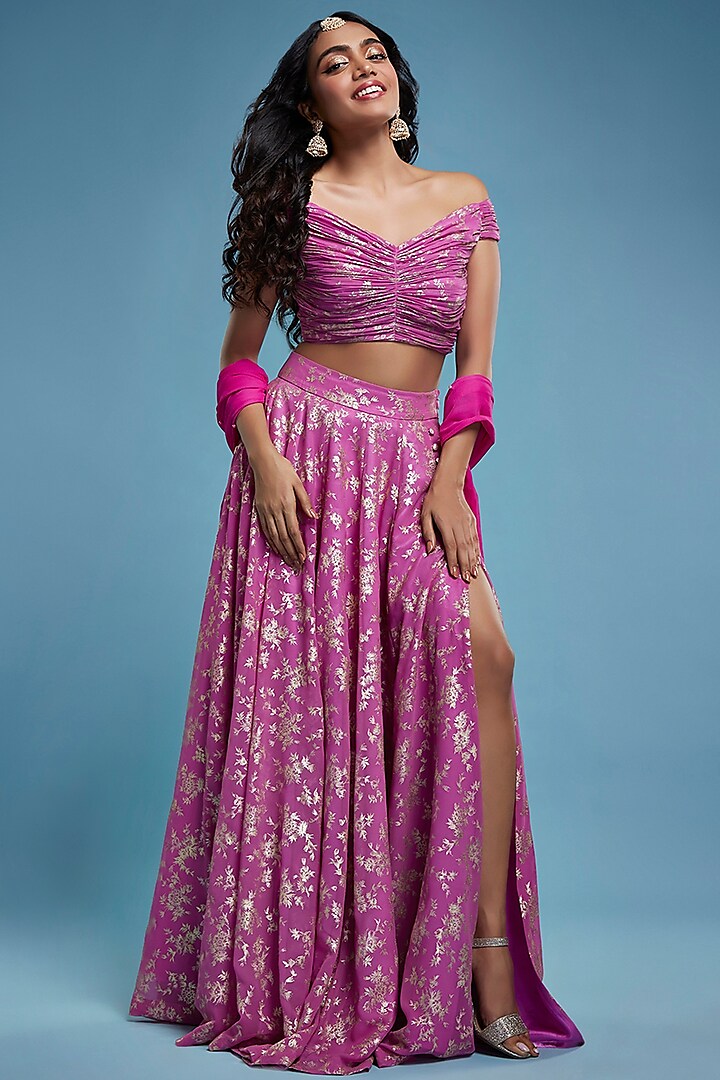 Purple Recycled Polyester Lehenga Set