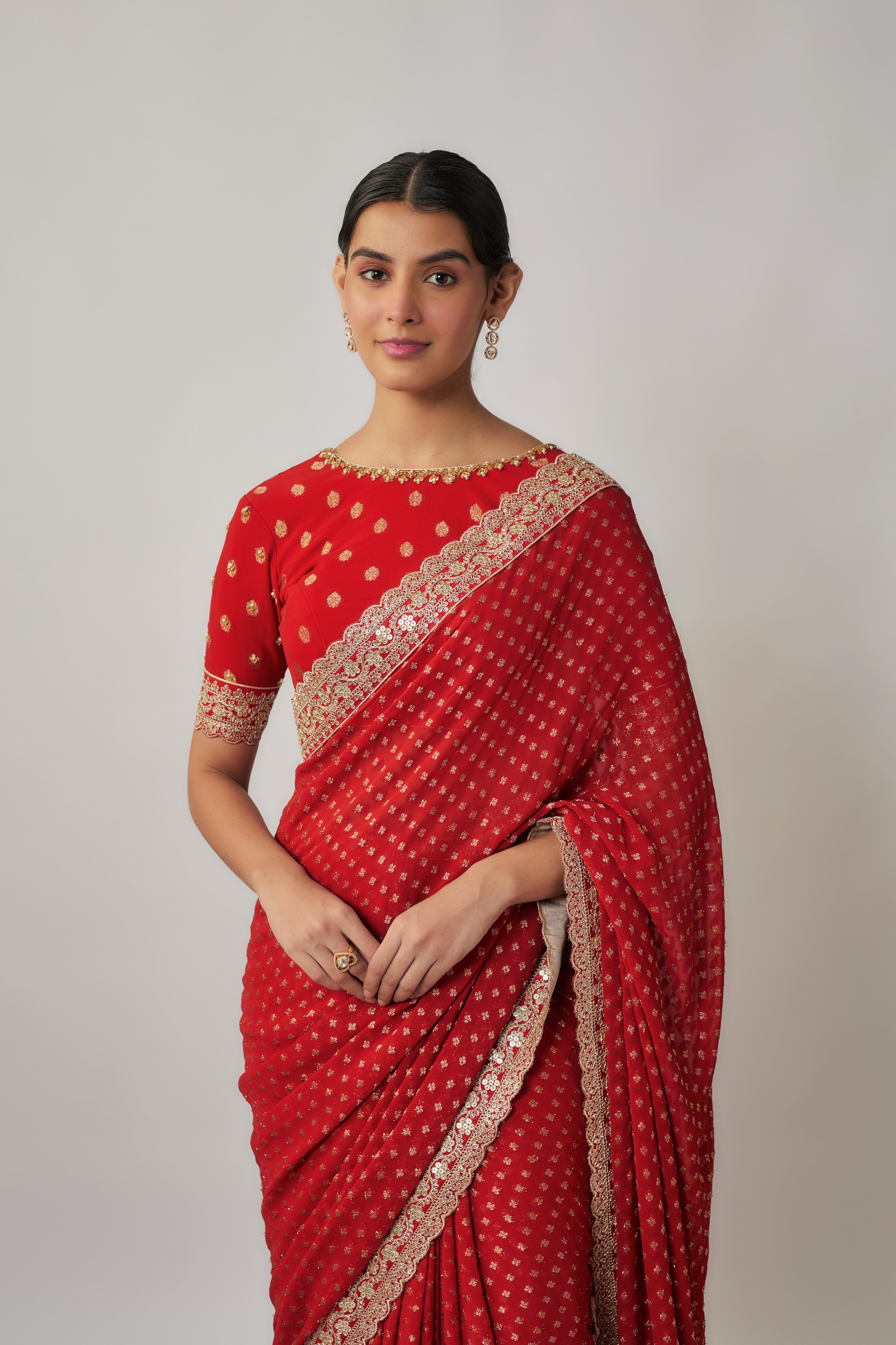 Sindhoori red georgette benarasi saree set