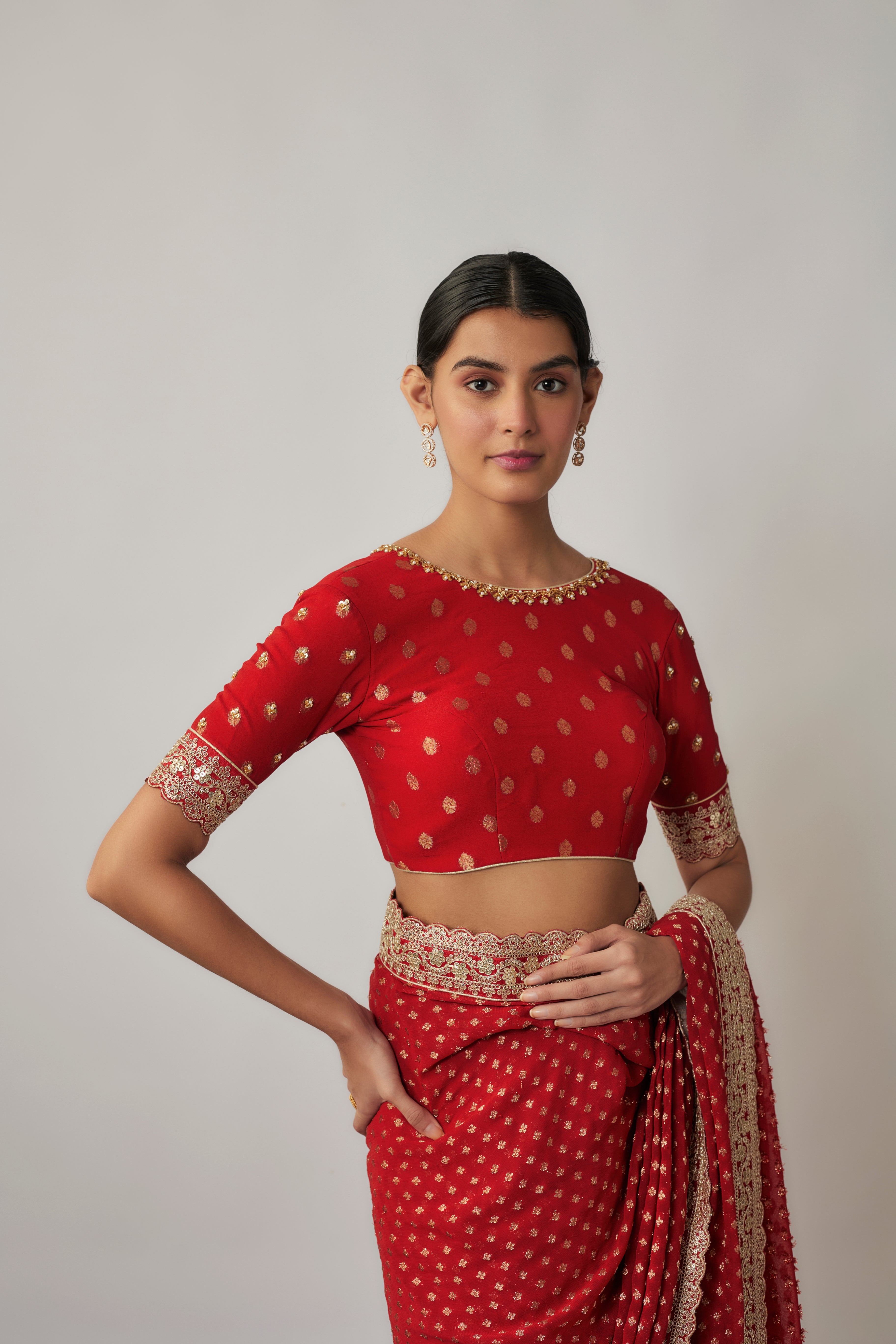 Sindhoori red georgette benarasi saree set