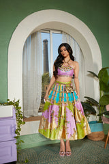 TWILIGHT- Tri-coloured panel embellished half lehenga set