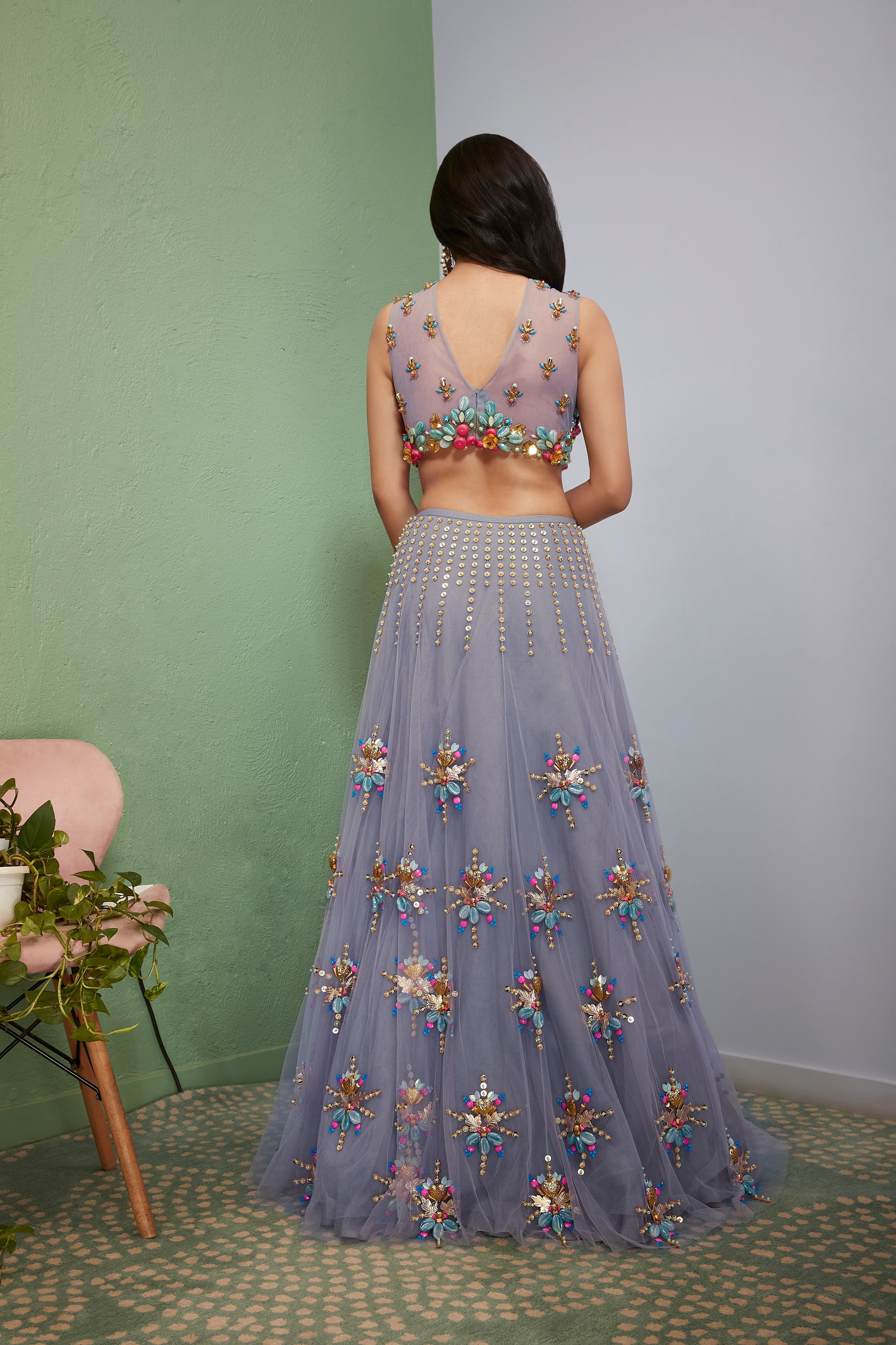 GREY MORE : GREY EMBELLISHED LEHENGA SET