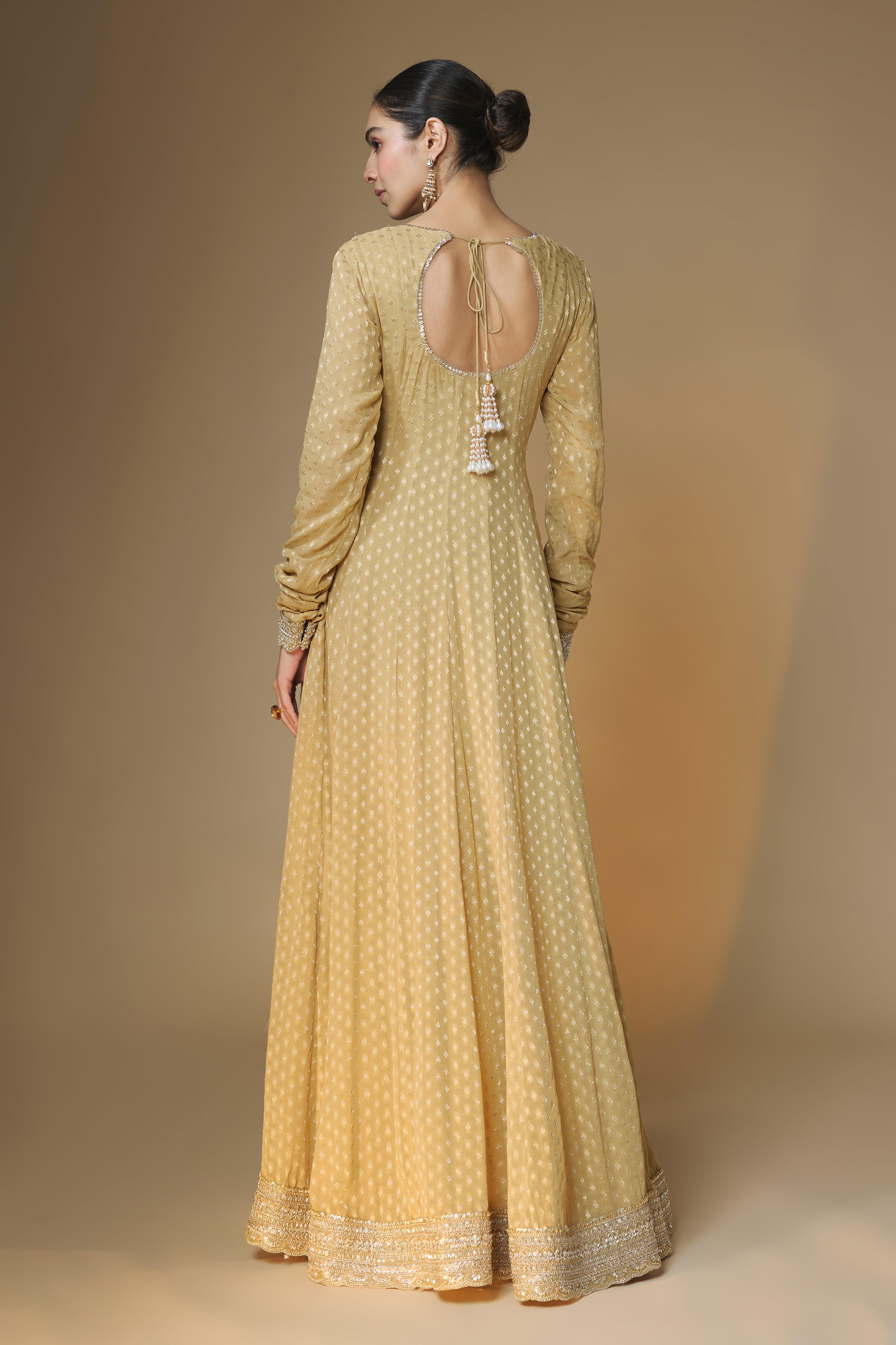 Champagne gold benarasi butti anarkali dress