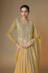Champagne gold benarasi butti anarkali dress