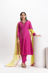 PINK CHANDERI KURTA PANT SET