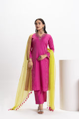 PINK CHANDERI KURTA PANT SET