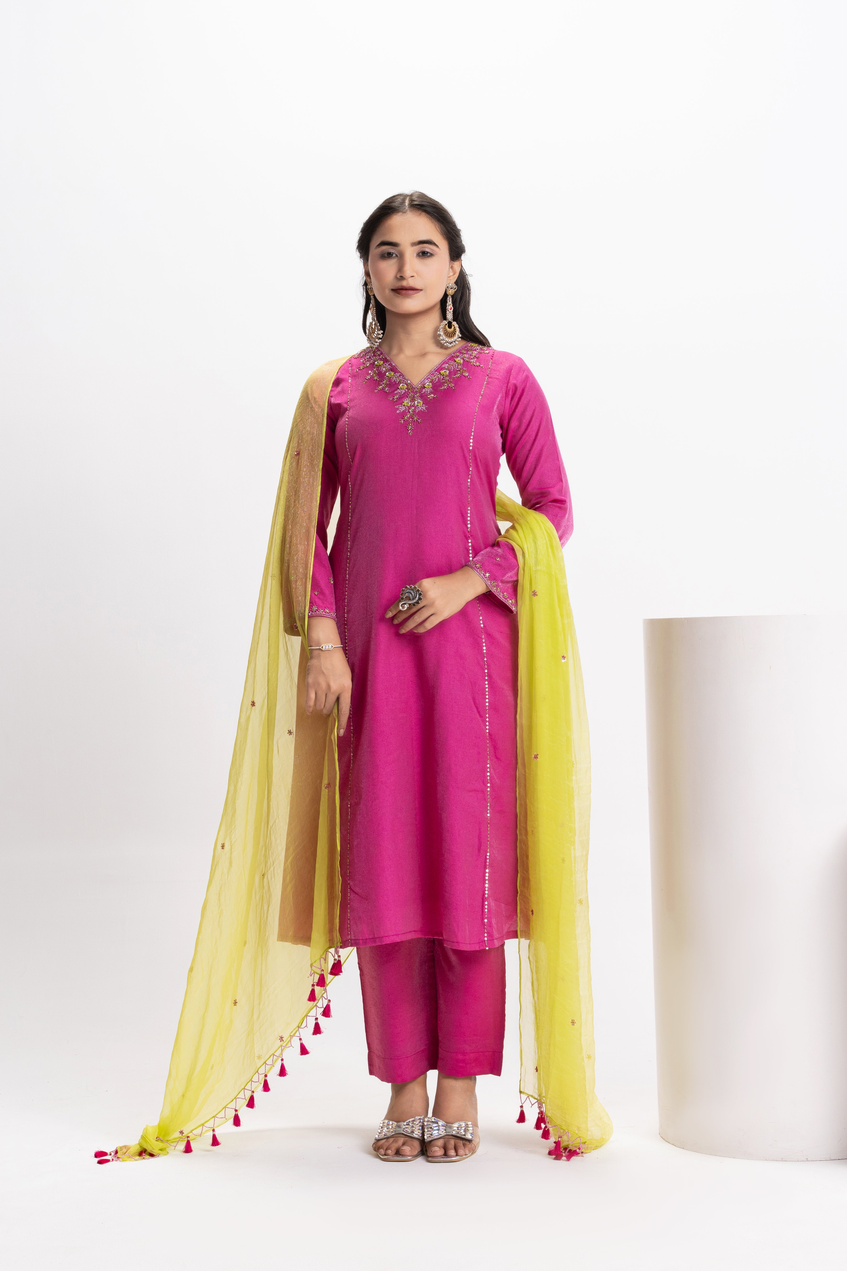 PINK CHANDERI KURTA PANT SET