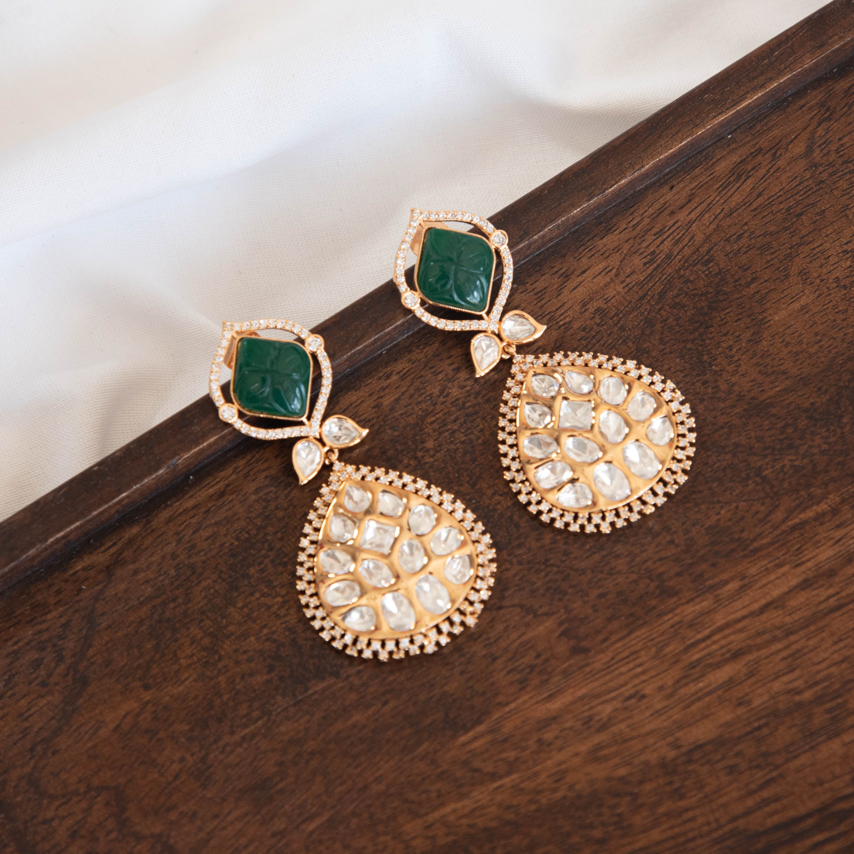 Gauhar Green Kundan Earrings