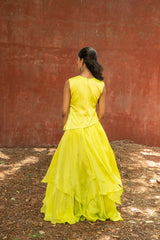 Green assymetric top with ruffle skirt