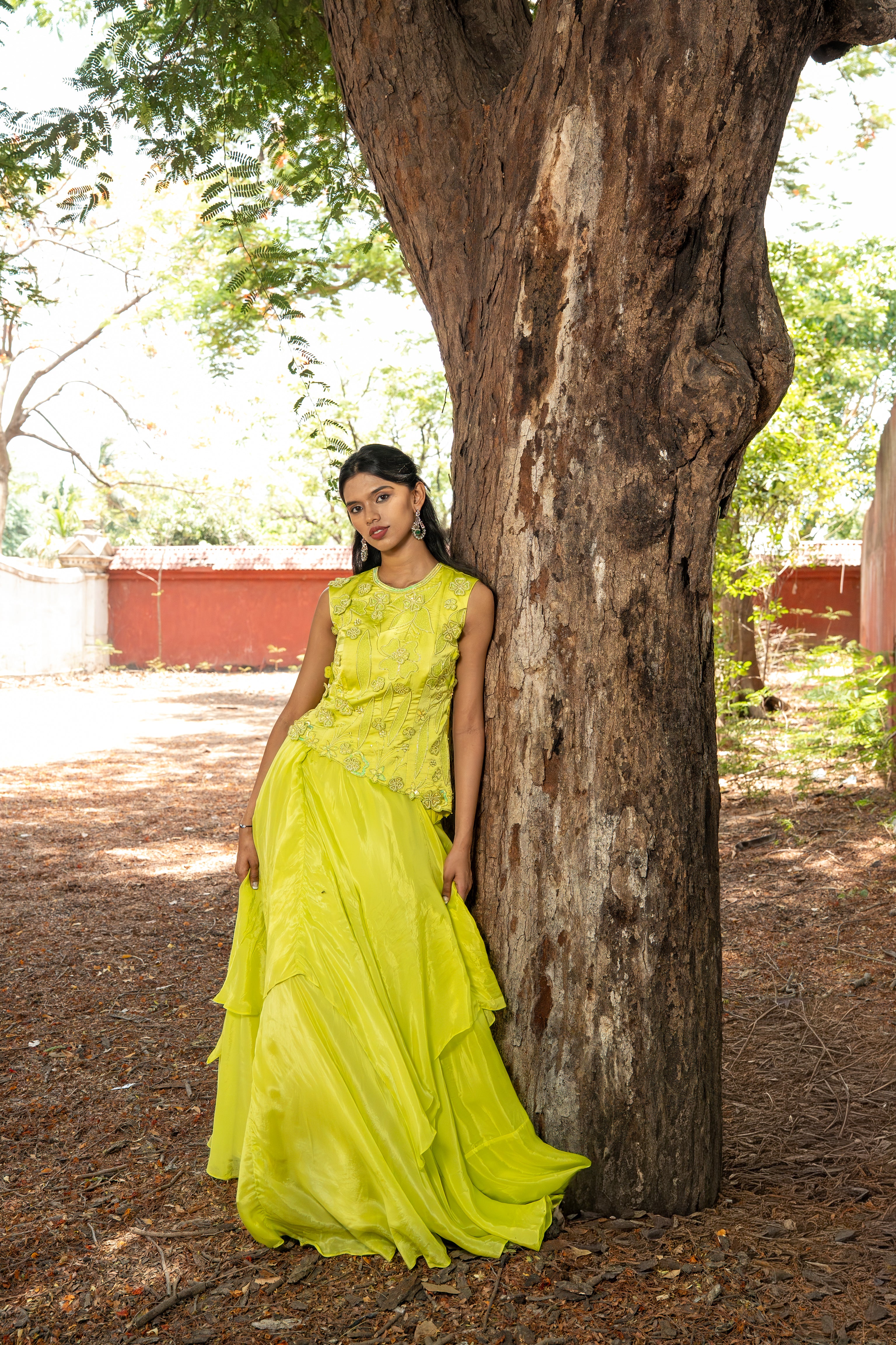 Green assymetric top with ruffle skirt
