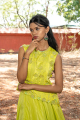 Green assymetric top with ruffle skirt