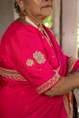 Fushcia pink Organza saree with handwork blouse