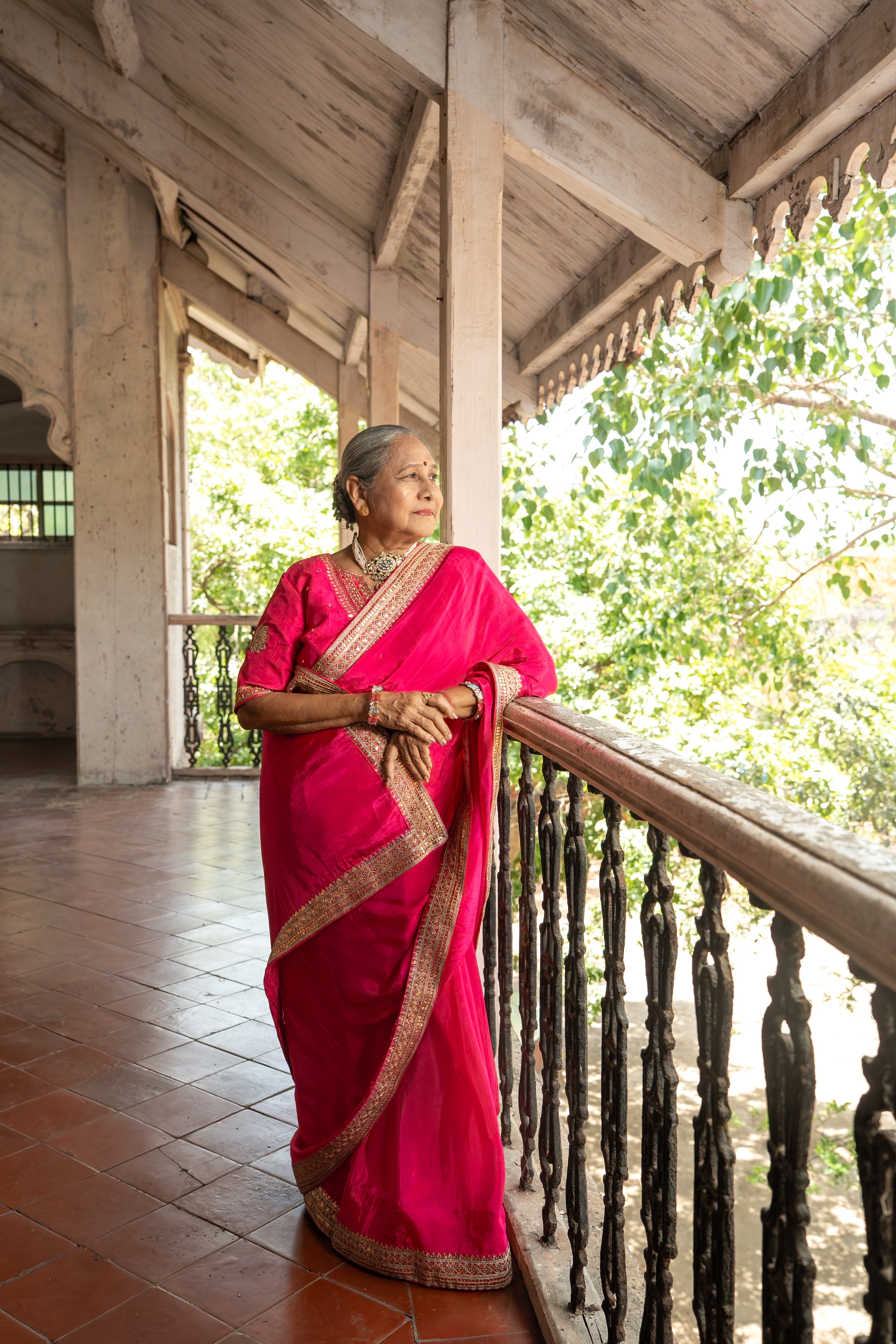 Fushcia pink Organza saree with handwork blouse