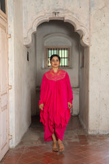 Assymetric ruffle Kurti with cowl skirt