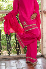 Fuchsia pink handwork motif suit set