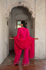Fuchsia pink handwork motif suit set