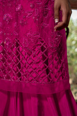Pink Handwork cut out kurti with flarred plazzos