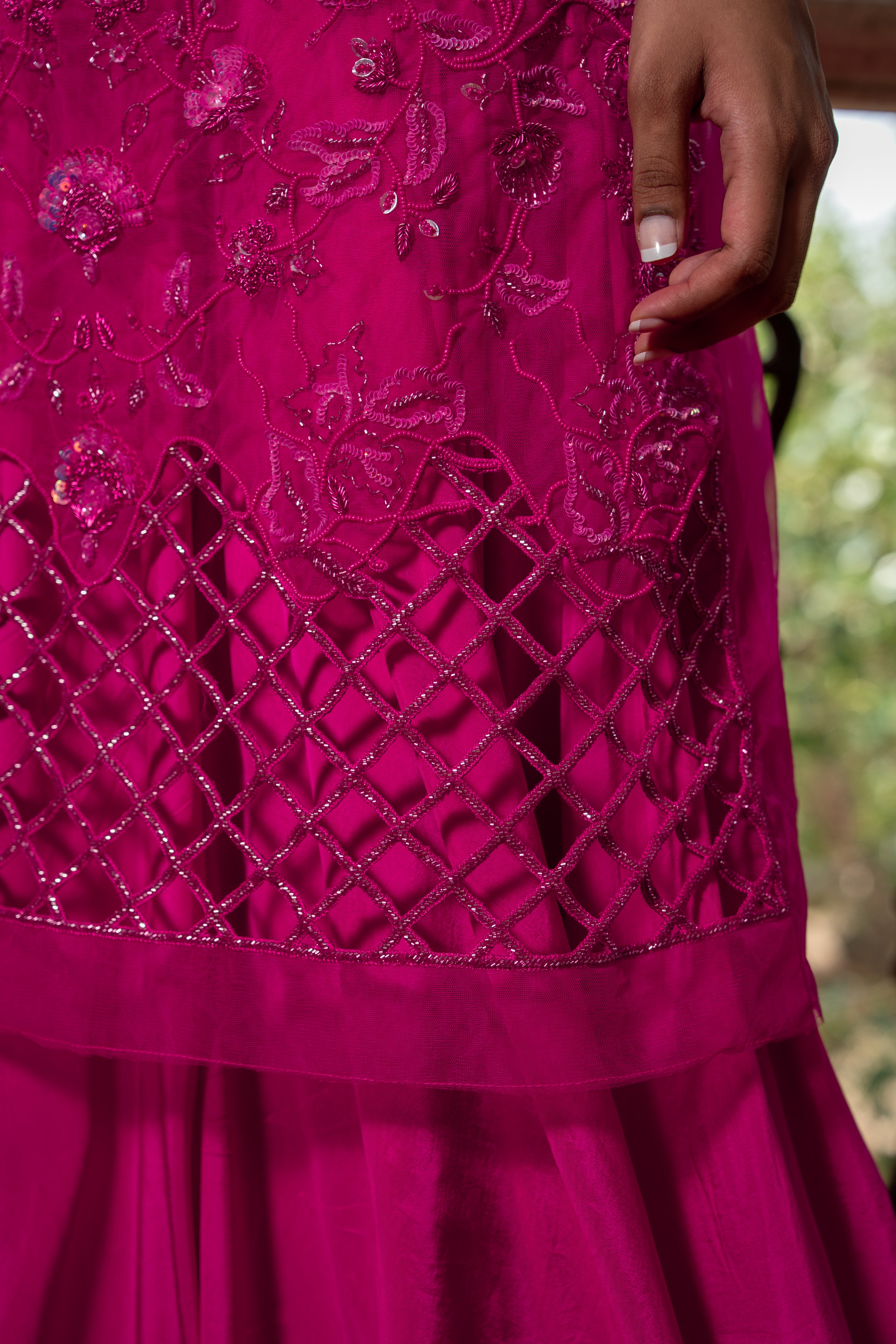 Pink Handwork cut out kurti with flarred plazzos