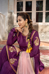 Purple wine Kurta with Pleated plazzos dupatta set
