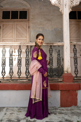 Purple wine Kurta with Pleated plazzos dupatta set