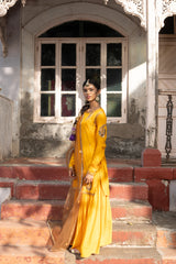 Marigold Yellow Kurta with pleated plazzos dupatta set
