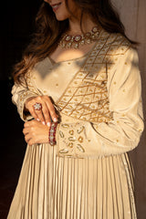 Beige Grey Colored handwork gown with Jacket