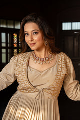 Beige Grey Colored handwork gown with Jacket