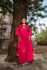Fuchsia Pink double yoke suit set with dupatta