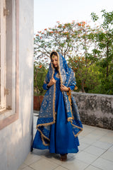 Royal Blue double yoke suit set with dupatta