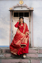 Red double yoke suit set with dupatta
