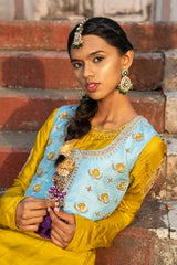 Mustard green Anarkali gown with jacket set