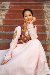 Blush Pink Anarkali gown with jacket set