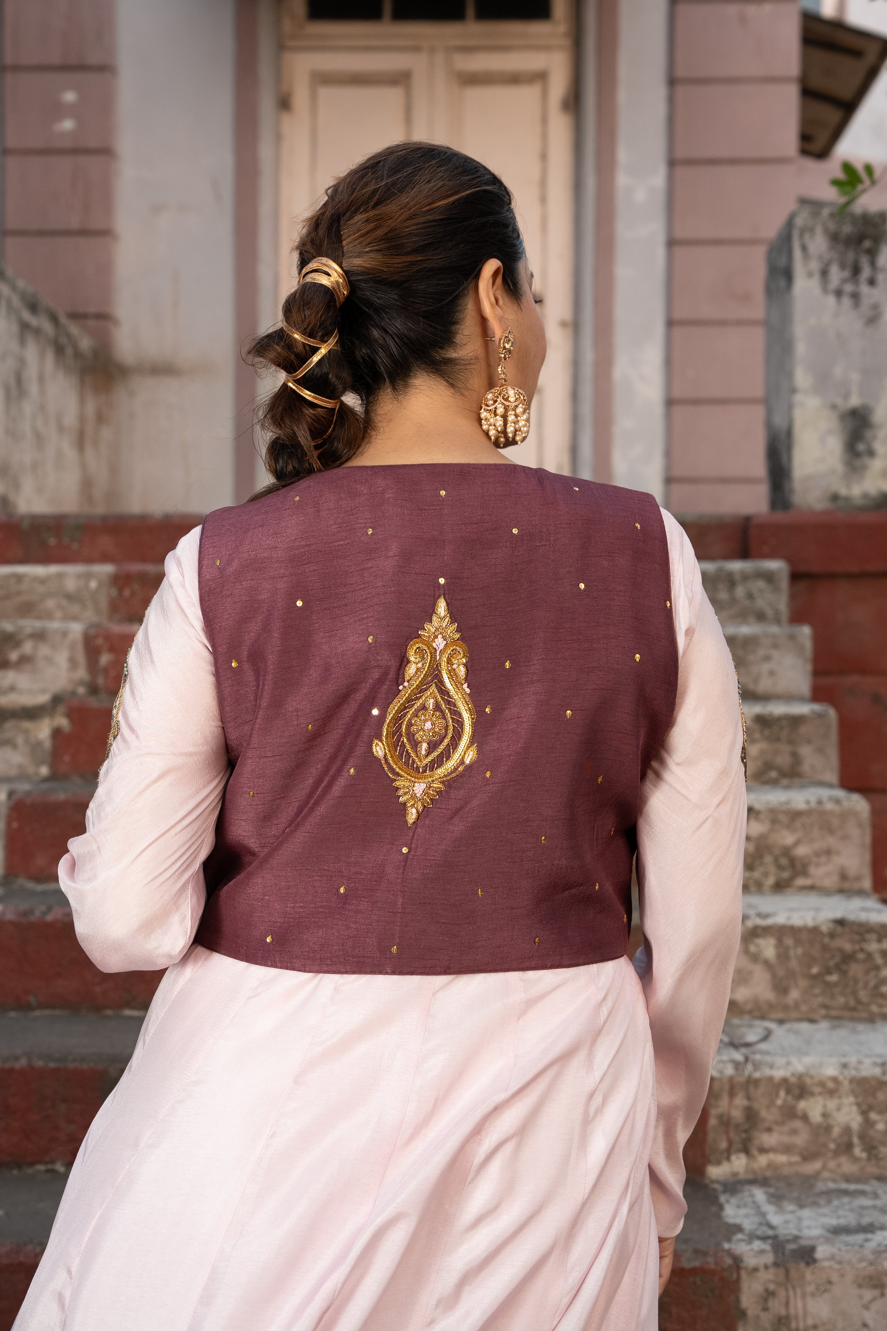 Blush Pink Anarkali gown with jacket set