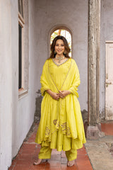 Green Anarkali Suit set with Handwork Motifs