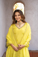 Green Anarkali Suit set with Handwork Motifs