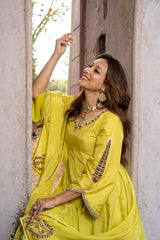 Green Anarkali Suit set with Handwork Motifs