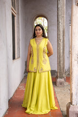 Green Sleveless jacket with Kali Skirt
