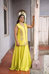 Green Sleveless jacket with Kali Skirt