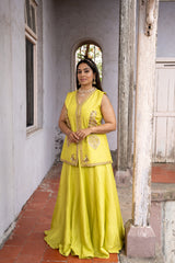 Green Sleveless jacket with Kali Skirt