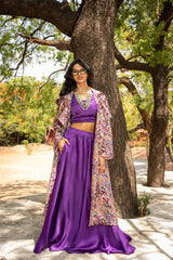 Paisley Printed long blazer with Skirt and Blouse