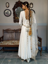 Nusrat Off White Embroidered Yoke Anarkali And Churidar With Dupatta