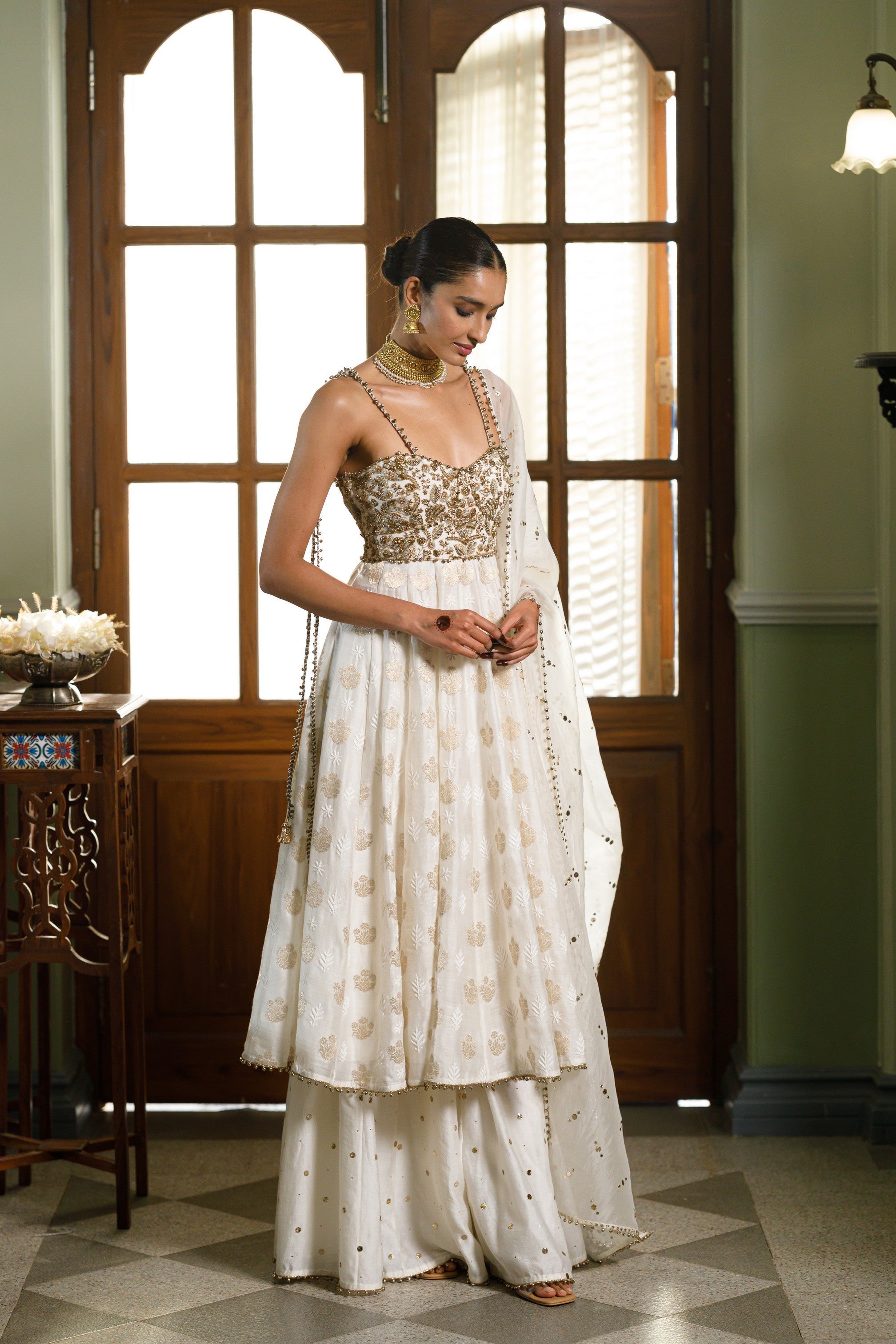 Fiza Strapless Anarkali With Sharara And Dupatta