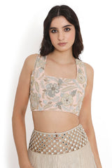 Rose Pink Embroidered Back Tie-Up Choli With Pant