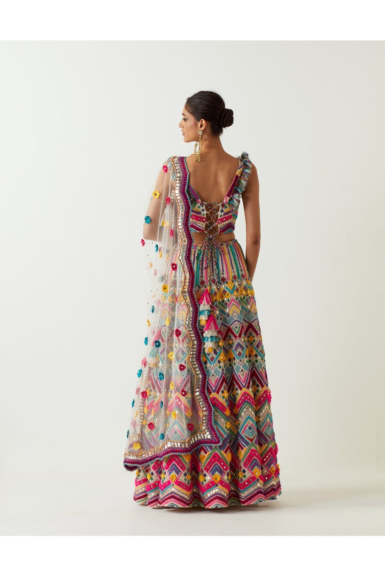 MULTI COLOUR EMBROIDERED CHOLI AND SHARARA WITH EMBROIDERED DUPATTA