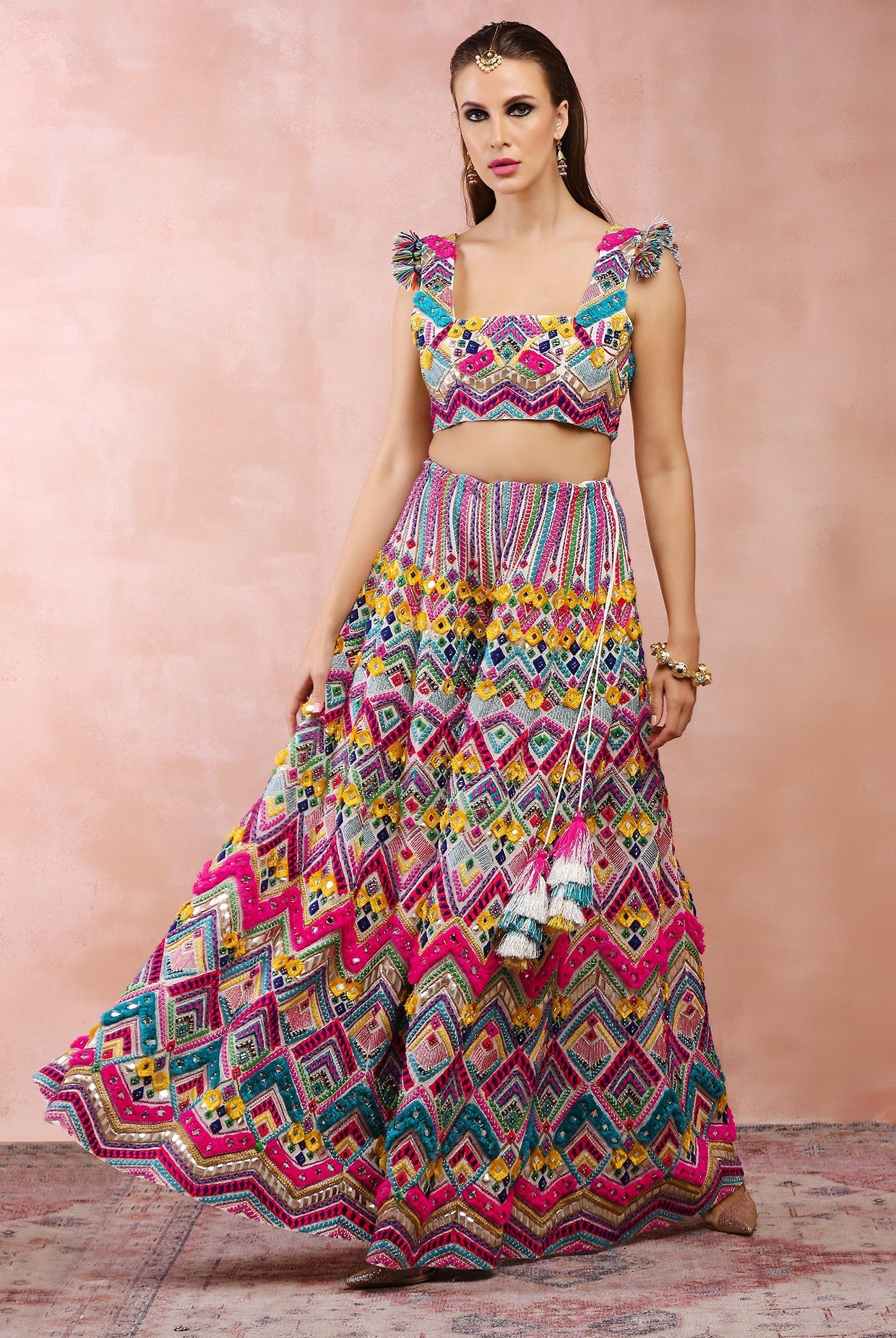 Multi colour embroidered choli with sharara