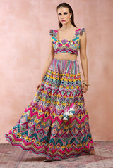 Multi colour embroidered choli with sharara