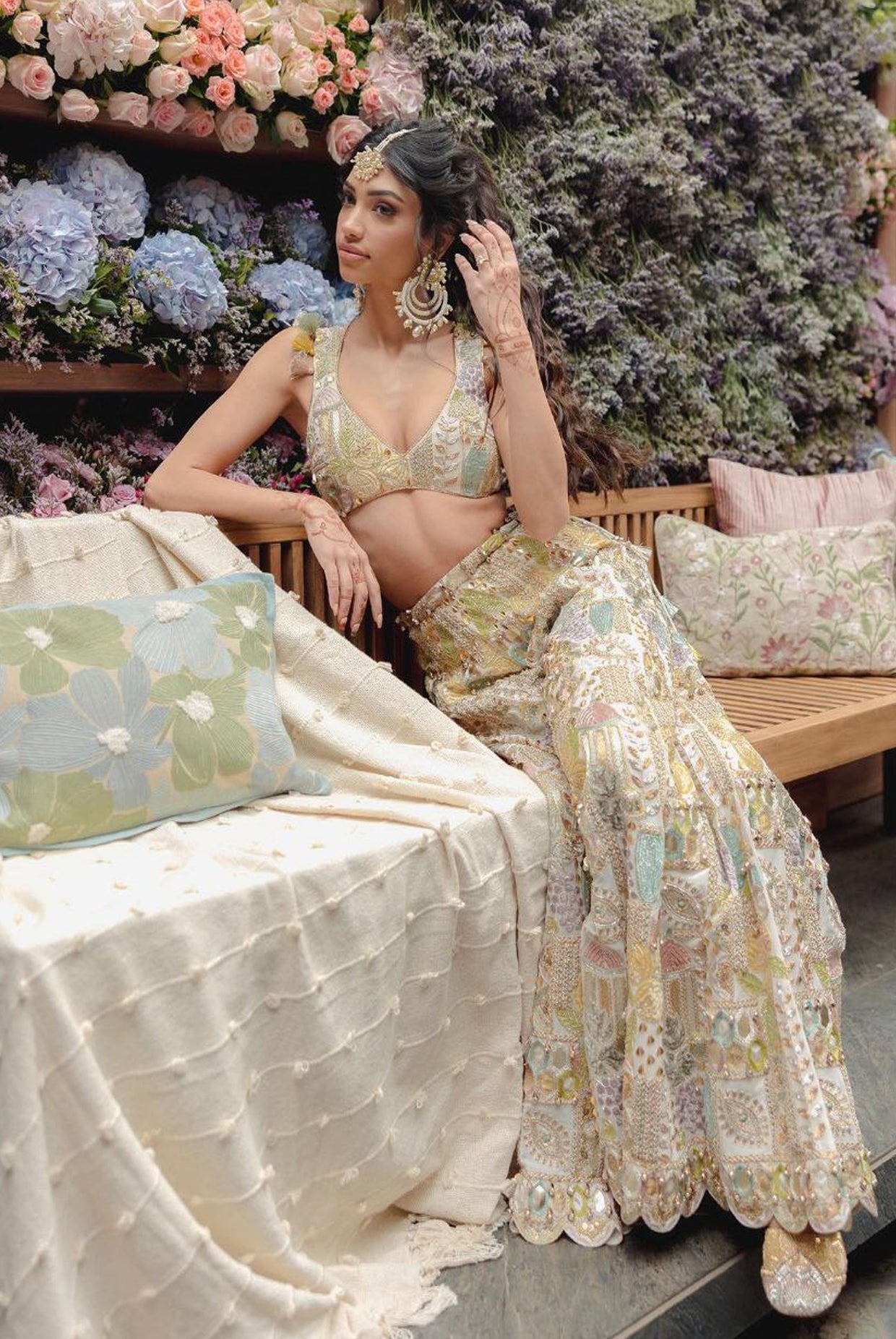 Off white embroidered choli and sharara