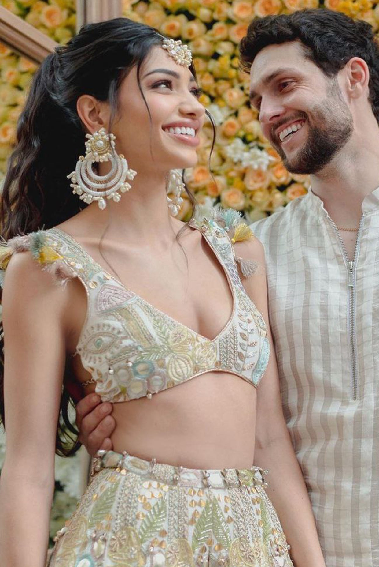 Off white embroidered choli and sharara
