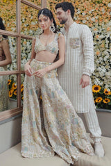 Off white embroidered choli and sharara